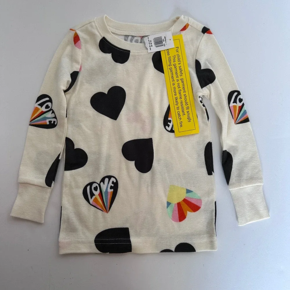 Old Navy Baby Pajamas 18-24M Love Hearts Print Snug Fit Matching‎ Set NWT